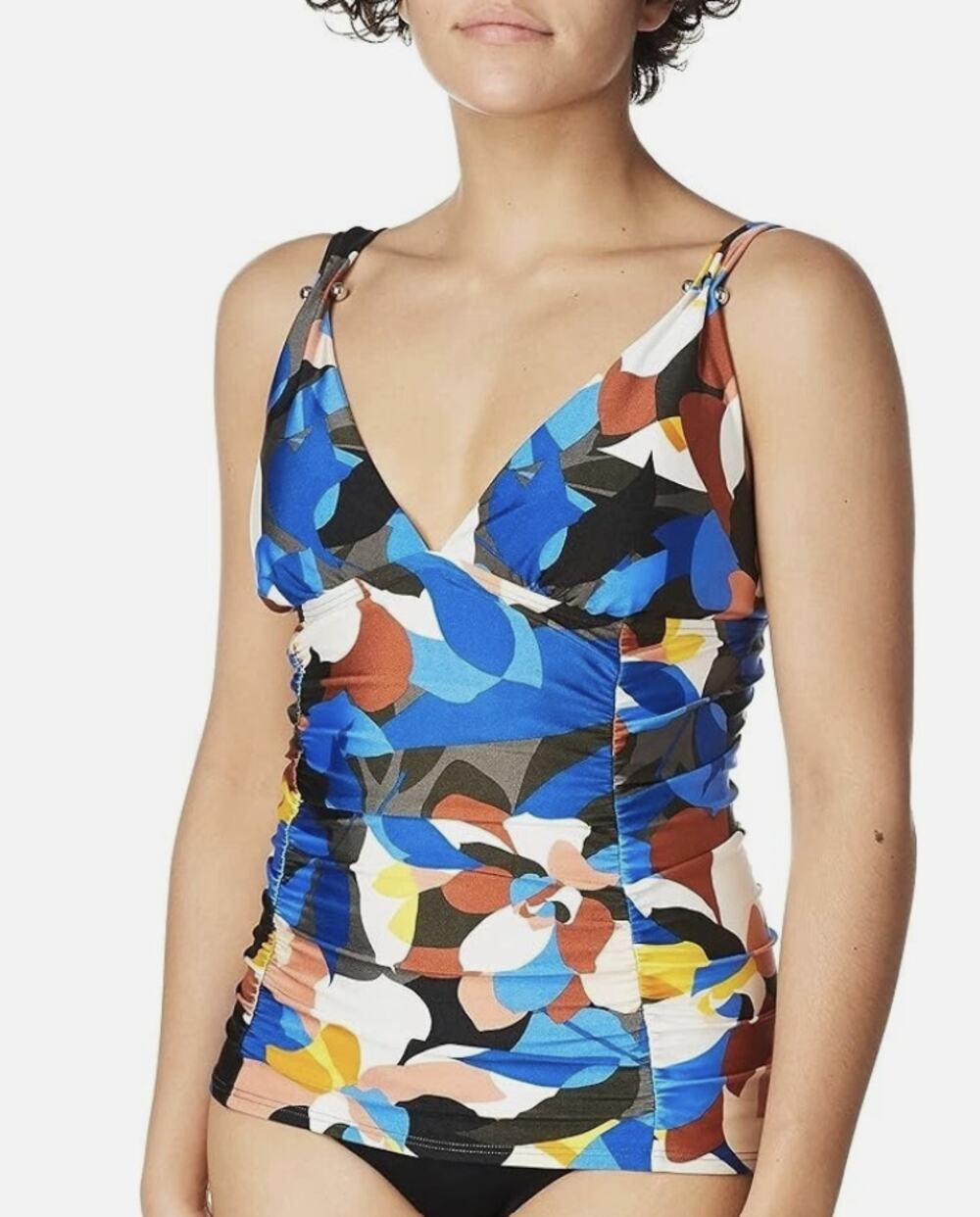 NWT Calvin Klein Womens Multicolor Floral Barbell Rushed Tankini Swim Top XL